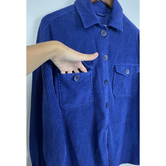 Avec Les Filles Anthropologie M Oversized Corduroy Shacket Royal Blue Button Up - Picture 12 of 12